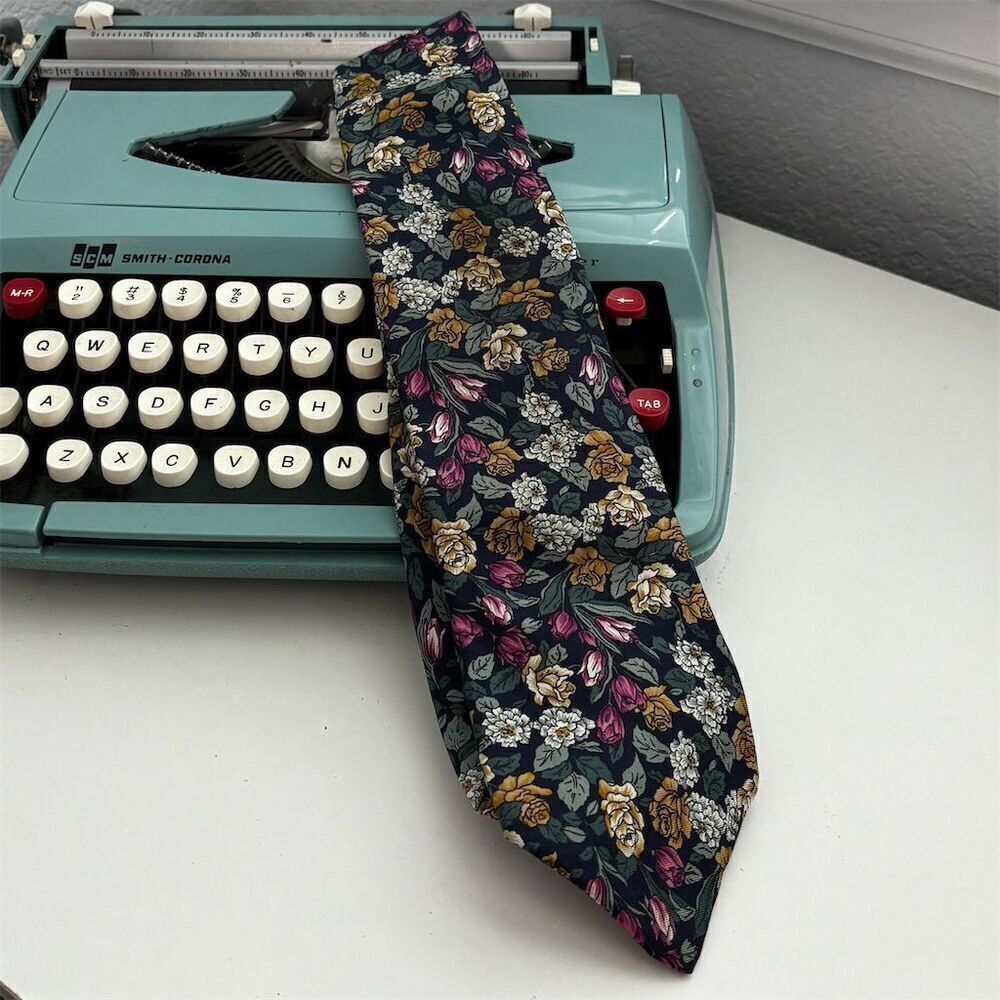 Lands End Men's Floral Tie Multicolor Wedding Business Party - Picture 4 of 5